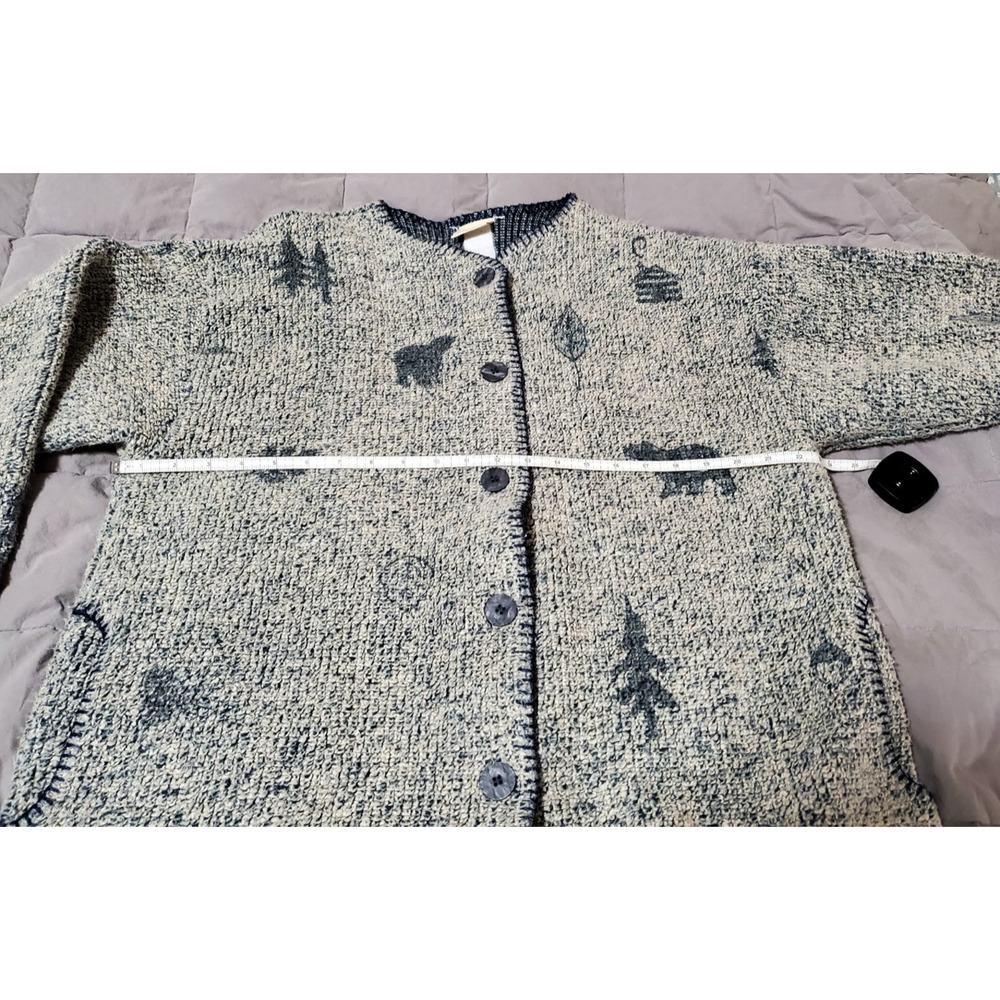 Artisans Knit Cardigan Sweater Women Large Blue Gray Folk Art Button Front - Picture 3 of 13
